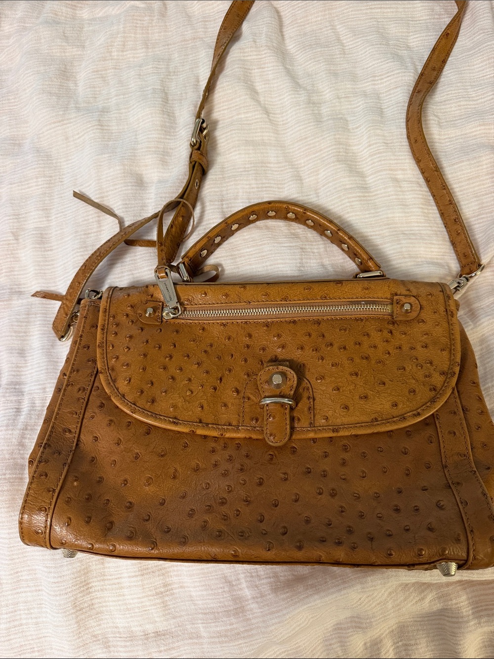 Rebecca Minkoff Tan Ostrich-Texture Top Handle Crossbody Bag